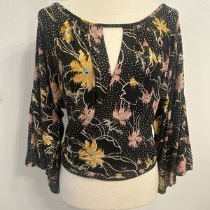 Free People Black Floral Blouse